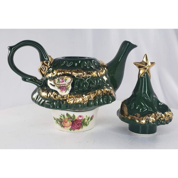 Royal Albert Old Country Roses Miniature Christmas Tree Teapot England Cardew - Picture 5 of 13